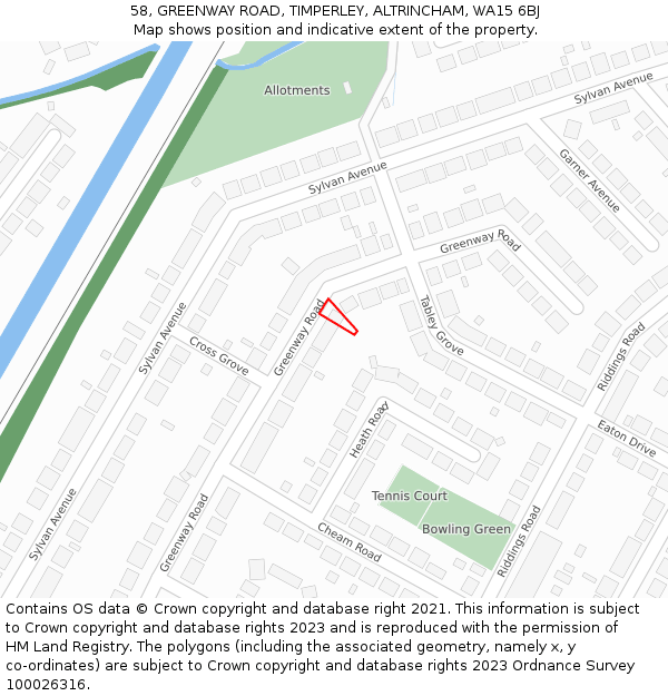 58, GREENWAY ROAD, TIMPERLEY, ALTRINCHAM, WA15 6BJ: Location map and indicative extent of plot