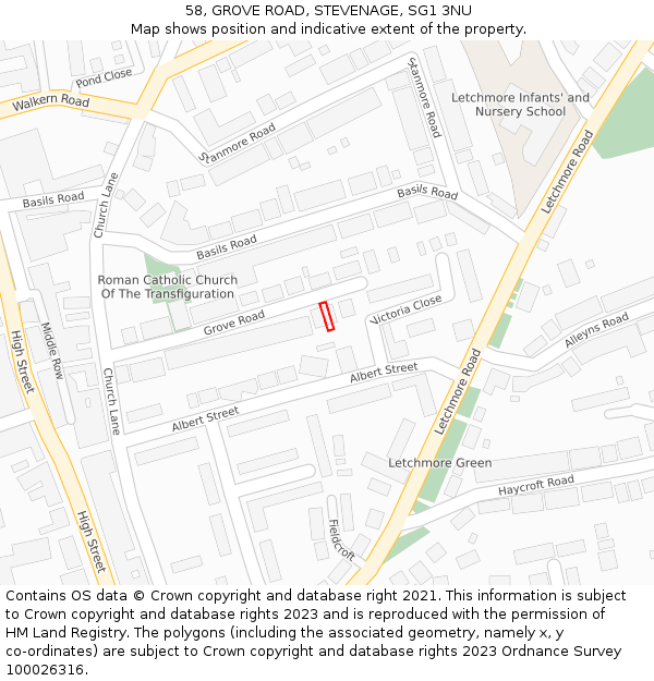 58, GROVE ROAD, STEVENAGE, SG1 3NU: Location map and indicative extent of plot