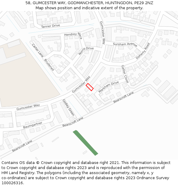 58, GUMCESTER WAY, GODMANCHESTER, HUNTINGDON, PE29 2NZ: Location map and indicative extent of plot