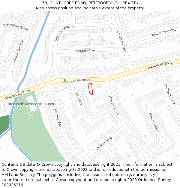 58, GUNTHORPE ROAD, PETERBOROUGH, PE4 7TN: Location map and indicative extent of plot