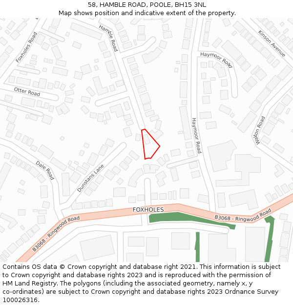 58, HAMBLE ROAD, POOLE, BH15 3NL: Location map and indicative extent of plot