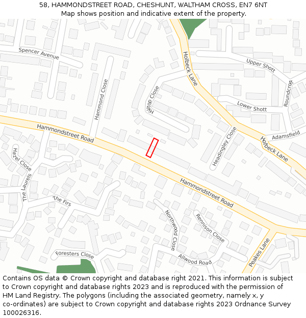 58, HAMMONDSTREET ROAD, CHESHUNT, WALTHAM CROSS, EN7 6NT: Location map and indicative extent of plot