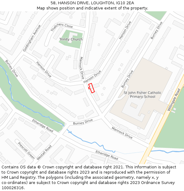 58, HANSON DRIVE, LOUGHTON, IG10 2EA: Location map and indicative extent of plot