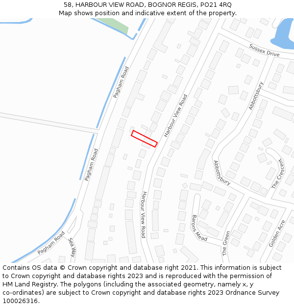 58, HARBOUR VIEW ROAD, BOGNOR REGIS, PO21 4RQ: Location map and indicative extent of plot