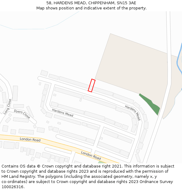 58, HARDENS MEAD, CHIPPENHAM, SN15 3AE: Location map and indicative extent of plot