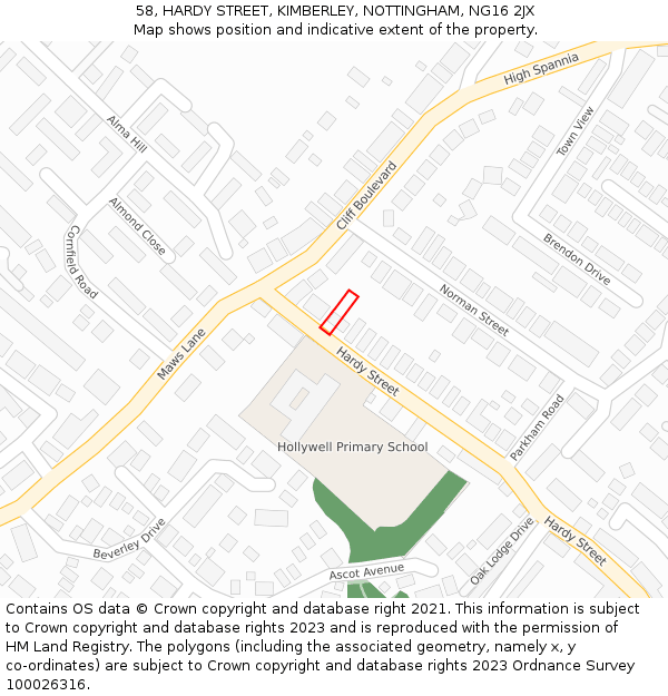 58, HARDY STREET, KIMBERLEY, NOTTINGHAM, NG16 2JX: Location map and indicative extent of plot