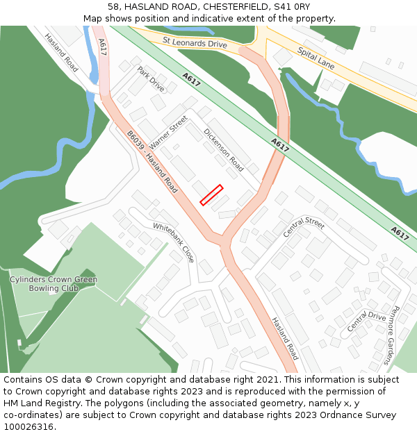 58, HASLAND ROAD, CHESTERFIELD, S41 0RY: Location map and indicative extent of plot