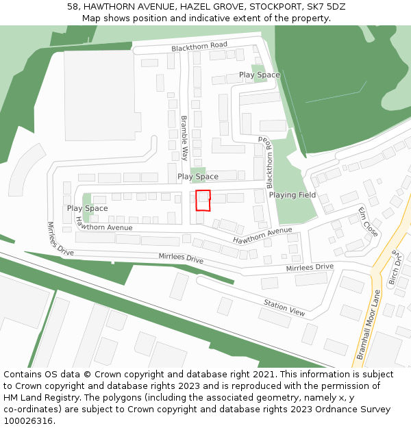 58, HAWTHORN AVENUE, HAZEL GROVE, STOCKPORT, SK7 5DZ: Location map and indicative extent of plot