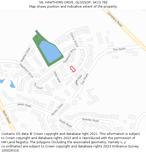 58, HAWTHORN DRIVE, GLOSSOP, SK13 7EE: Location map and indicative extent of plot