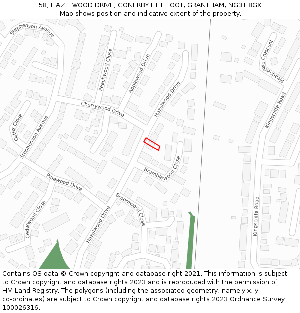 58, HAZELWOOD DRIVE, GONERBY HILL FOOT, GRANTHAM, NG31 8GX: Location map and indicative extent of plot