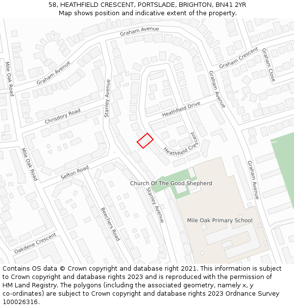 58, HEATHFIELD CRESCENT, PORTSLADE, BRIGHTON, BN41 2YR: Location map and indicative extent of plot