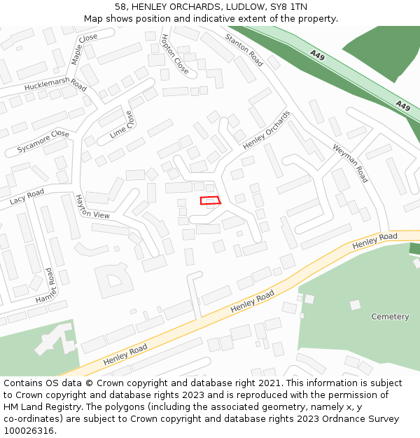 58, HENLEY ORCHARDS, LUDLOW, SY8 1TN: Location map and indicative extent of plot