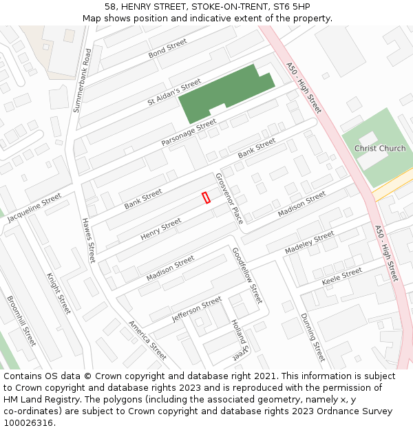 58, HENRY STREET, STOKE-ON-TRENT, ST6 5HP: Location map and indicative extent of plot