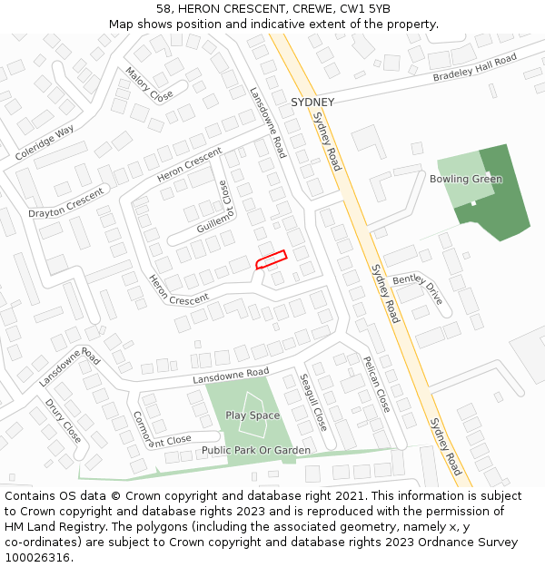 58, HERON CRESCENT, CREWE, CW1 5YB: Location map and indicative extent of plot