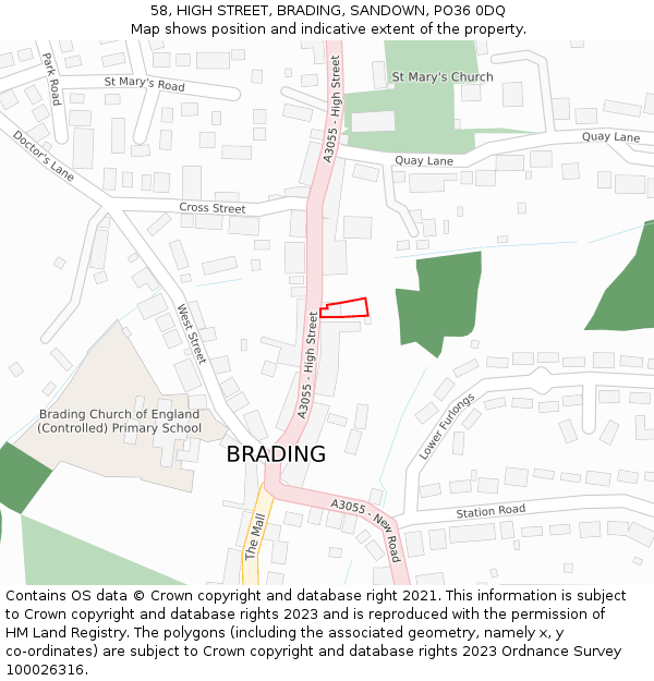 58, HIGH STREET, BRADING, SANDOWN, PO36 0DQ: Location map and indicative extent of plot