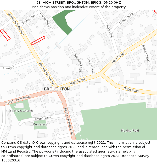 58, HIGH STREET, BROUGHTON, BRIGG, DN20 0HZ: Location map and indicative extent of plot