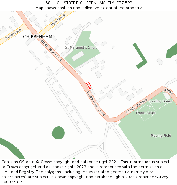 58, HIGH STREET, CHIPPENHAM, ELY, CB7 5PP: Location map and indicative extent of plot