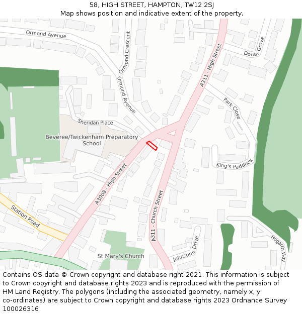 58, HIGH STREET, HAMPTON, TW12 2SJ: Location map and indicative extent of plot