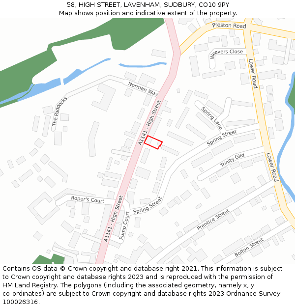 58, HIGH STREET, LAVENHAM, SUDBURY, CO10 9PY: Location map and indicative extent of plot