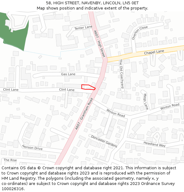 58, HIGH STREET, NAVENBY, LINCOLN, LN5 0ET: Location map and indicative extent of plot