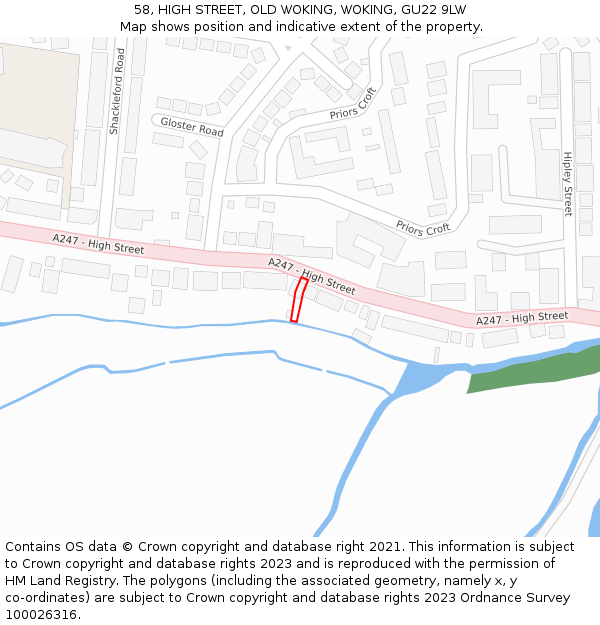 58, HIGH STREET, OLD WOKING, WOKING, GU22 9LW: Location map and indicative extent of plot