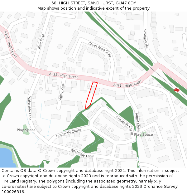 58, HIGH STREET, SANDHURST, GU47 8DY: Location map and indicative extent of plot