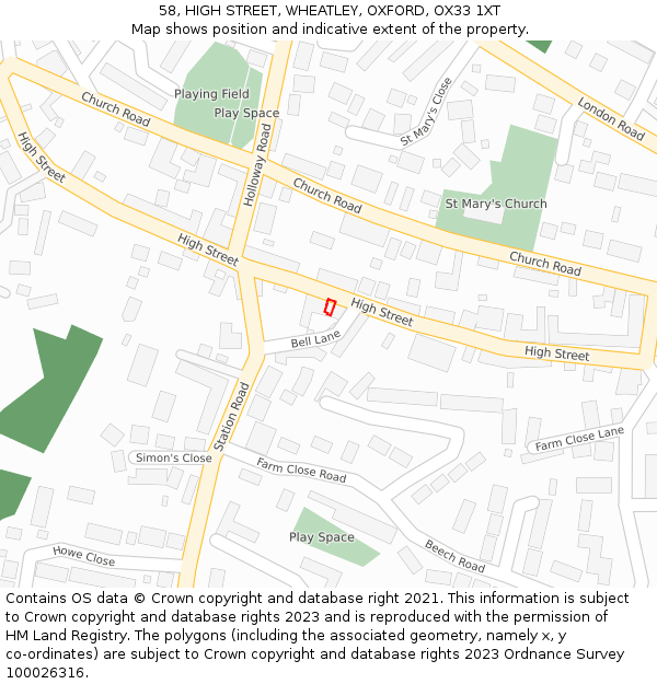 58, HIGH STREET, WHEATLEY, OXFORD, OX33 1XT: Location map and indicative extent of plot