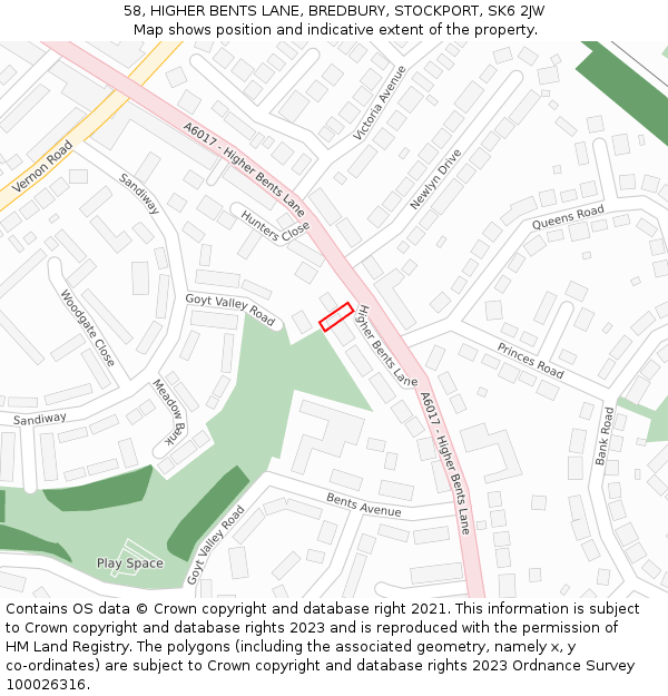 58, HIGHER BENTS LANE, BREDBURY, STOCKPORT, SK6 2JW: Location map and indicative extent of plot