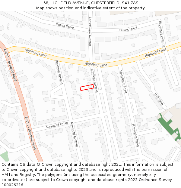 58, HIGHFIELD AVENUE, CHESTERFIELD, S41 7AS: Location map and indicative extent of plot