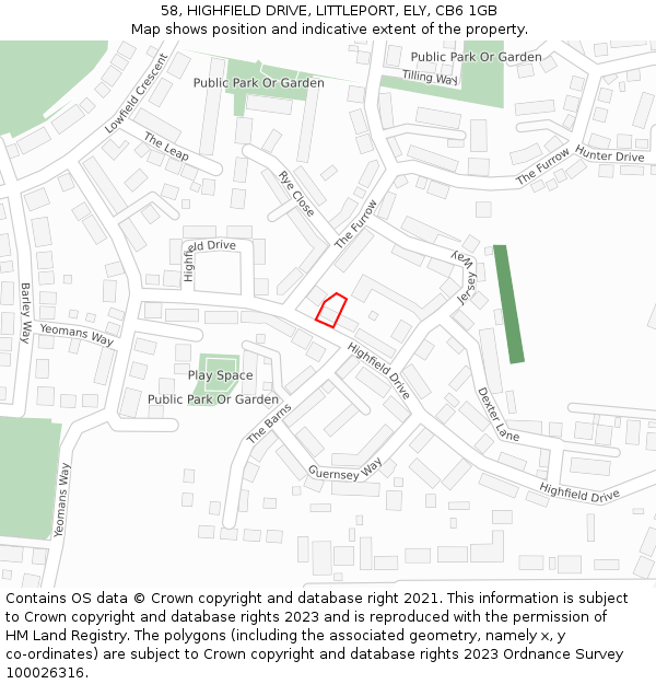 58, HIGHFIELD DRIVE, LITTLEPORT, ELY, CB6 1GB: Location map and indicative extent of plot