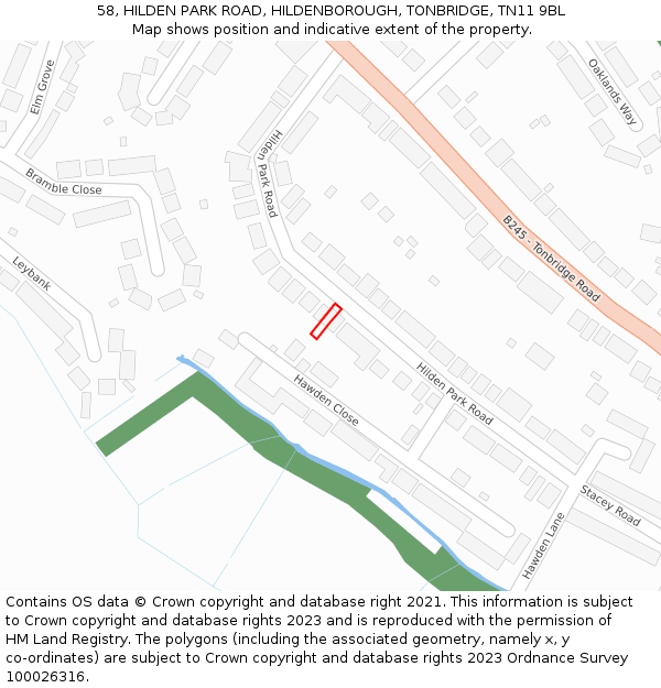 58, HILDEN PARK ROAD, HILDENBOROUGH, TONBRIDGE, TN11 9BL: Location map and indicative extent of plot