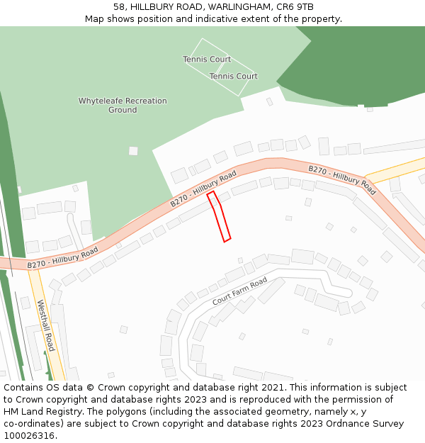 58, HILLBURY ROAD, WARLINGHAM, CR6 9TB: Location map and indicative extent of plot