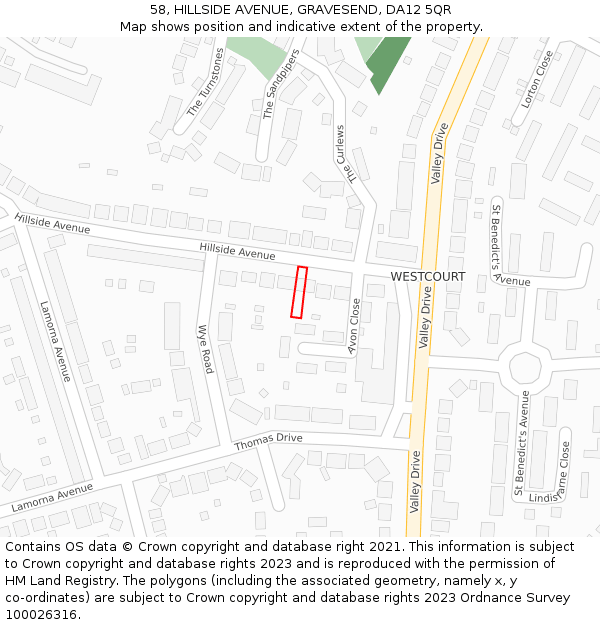 58, HILLSIDE AVENUE, GRAVESEND, DA12 5QR: Location map and indicative extent of plot