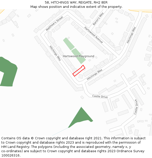 58, HITCHINGS WAY, REIGATE, RH2 8ER: Location map and indicative extent of plot