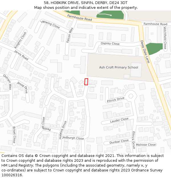 58, HOBKIRK DRIVE, SINFIN, DERBY, DE24 3DT: Location map and indicative extent of plot