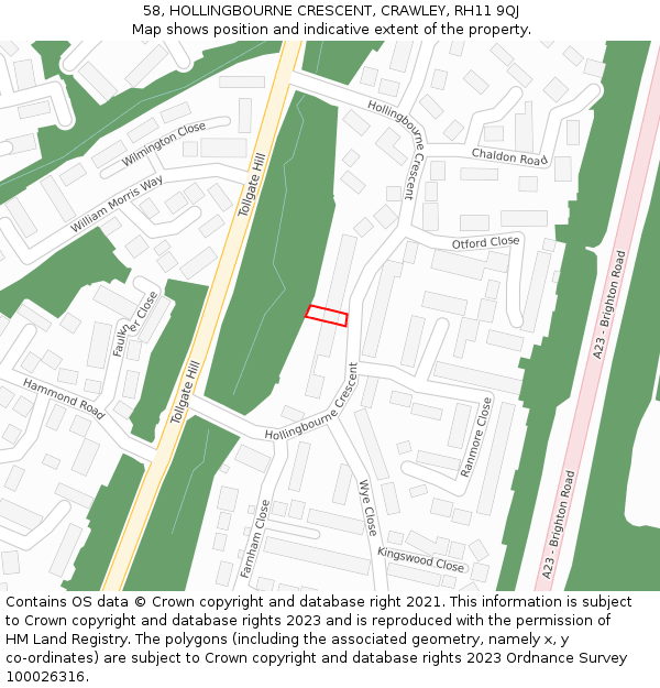 58, HOLLINGBOURNE CRESCENT, CRAWLEY, RH11 9QJ: Location map and indicative extent of plot