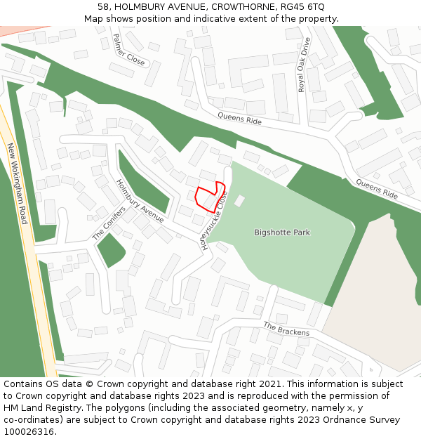 58, HOLMBURY AVENUE, CROWTHORNE, RG45 6TQ: Location map and indicative extent of plot