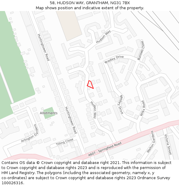 58, HUDSON WAY, GRANTHAM, NG31 7BX: Location map and indicative extent of plot