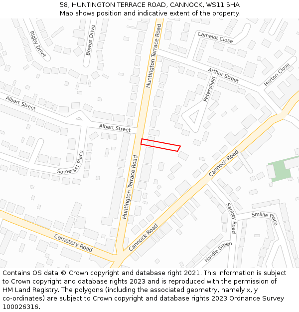 58, HUNTINGTON TERRACE ROAD, CANNOCK, WS11 5HA: Location map and indicative extent of plot