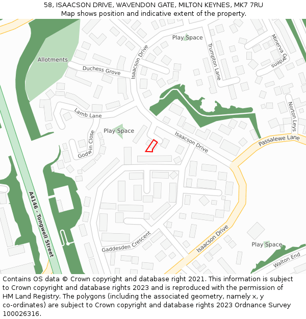 58, ISAACSON DRIVE, WAVENDON GATE, MILTON KEYNES, MK7 7RU: Location map and indicative extent of plot