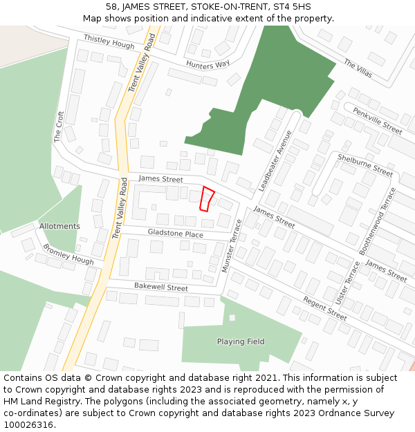 58, JAMES STREET, STOKE-ON-TRENT, ST4 5HS: Location map and indicative extent of plot