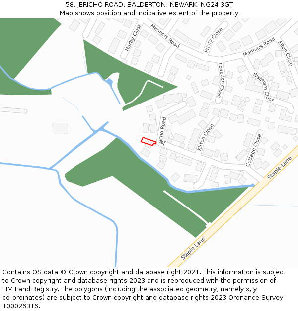 58, JERICHO ROAD, BALDERTON, NEWARK, NG24 3GT: Location map and indicative extent of plot