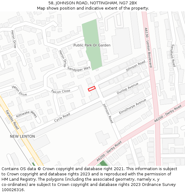 58, JOHNSON ROAD, NOTTINGHAM, NG7 2BX: Location map and indicative extent of plot