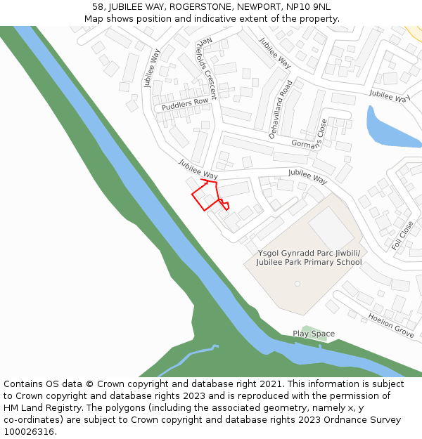 58, JUBILEE WAY, ROGERSTONE, NEWPORT, NP10 9NL: Location map and indicative extent of plot