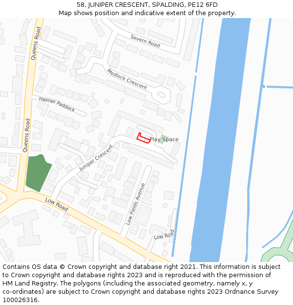 58, JUNIPER CRESCENT, SPALDING, PE12 6FD: Location map and indicative extent of plot