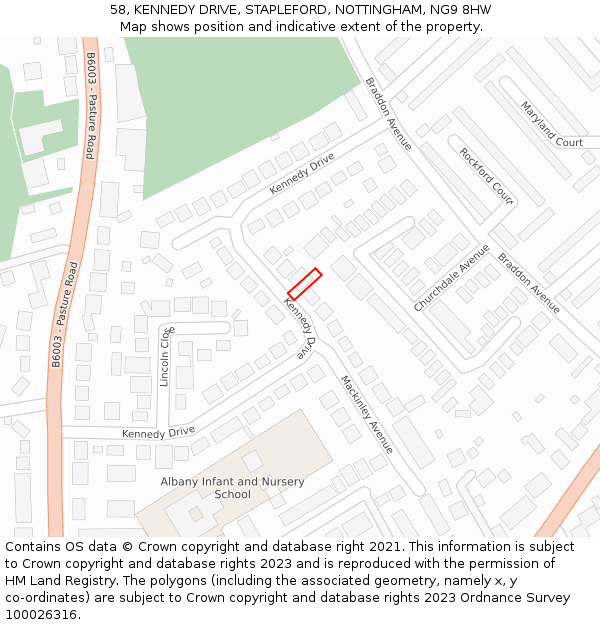 58, KENNEDY DRIVE, STAPLEFORD, NOTTINGHAM, NG9 8HW: Location map and indicative extent of plot