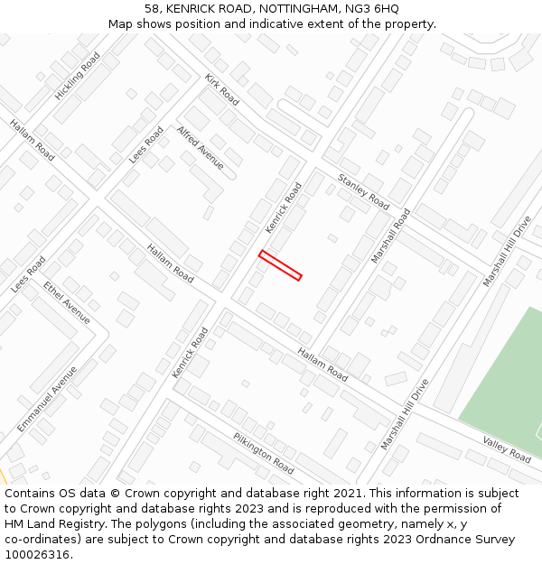 58, KENRICK ROAD, NOTTINGHAM, NG3 6HQ: Location map and indicative extent of plot