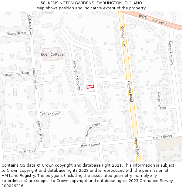 58, KENSINGTON GARDENS, DARLINGTON, DL1 4NQ: Location map and indicative extent of plot