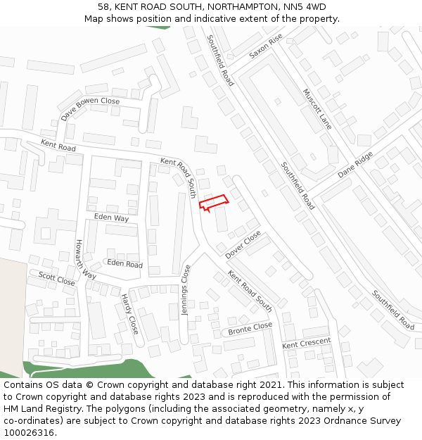 58, KENT ROAD SOUTH, NORTHAMPTON, NN5 4WD: Location map and indicative extent of plot