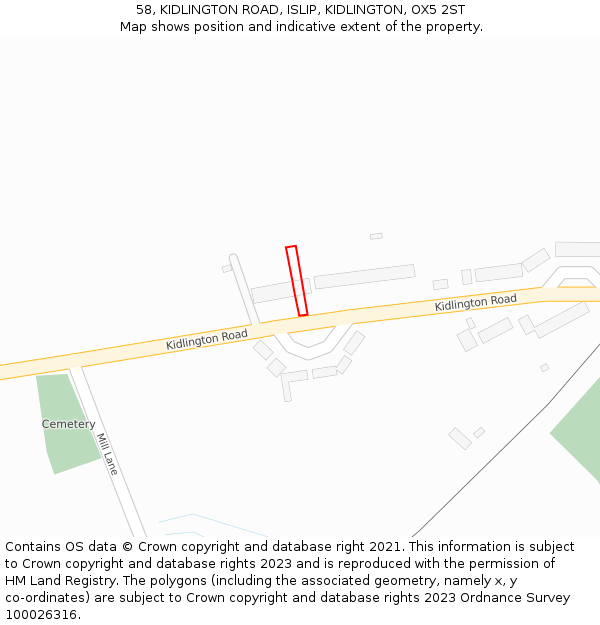 58, KIDLINGTON ROAD, ISLIP, KIDLINGTON, OX5 2ST: Location map and indicative extent of plot